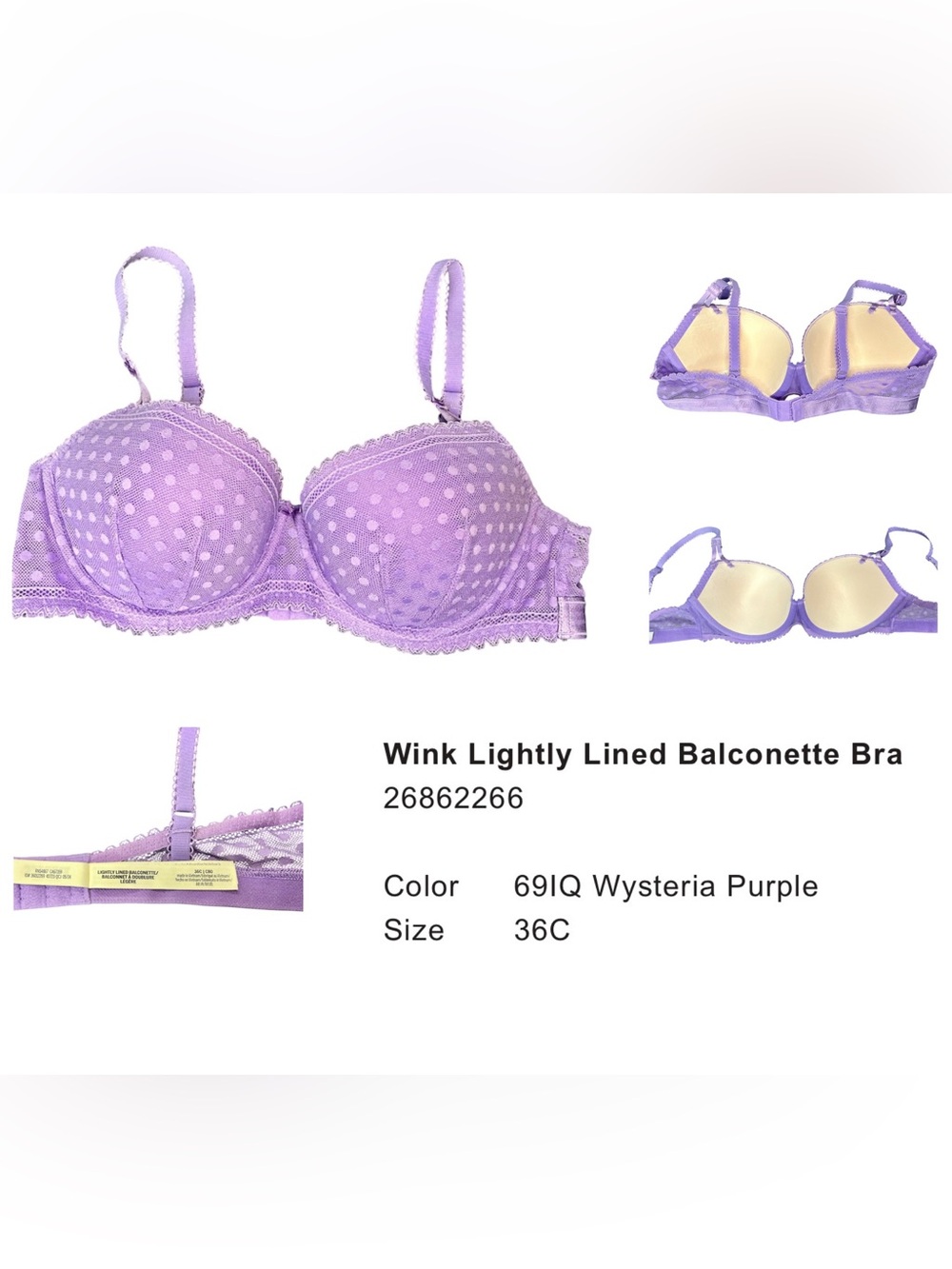 PINK Victoria's Secret Wysteria Purple Lightly Lined Balconette Bra - 36C